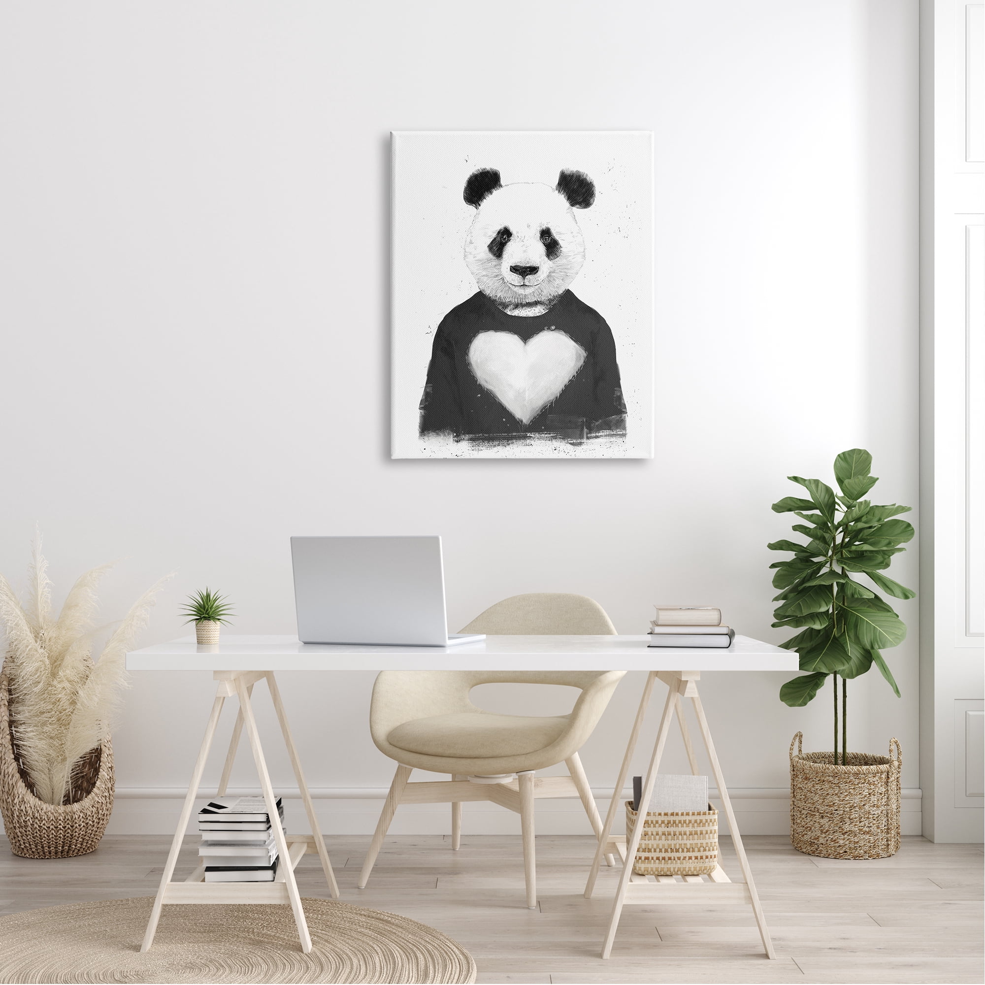 Stupell Industries Playful Panda Bear Black & White Heart Sweater Canvas Wall Art, 30 x 40, Design by Balazs Solti