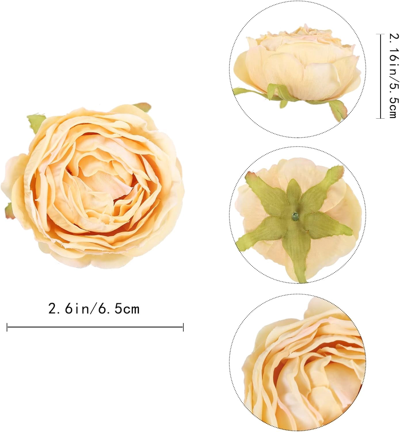 Fake Flower Heads Artificial Roses Bulk Dried Flowers with Stems Decorative Flowers for Head Table Wedding Decorations Dining Table Decor Centerpiece (Lemonade)