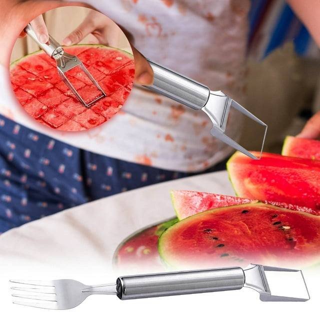 Hxlamzoo 2-in-1 Stainless Steel Fruit Cutter Head Watermelon Cutter Slicers Tool Portable Watermelon Windmill Cutter fork Slicers Quickly Fruit forks for Home