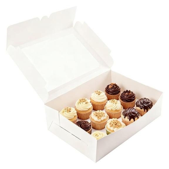 15-Pack Cupcake Boxes with Window, White Pastry Containers Holds 12 Cupcakes or Muffins for Bakeries and Parties
