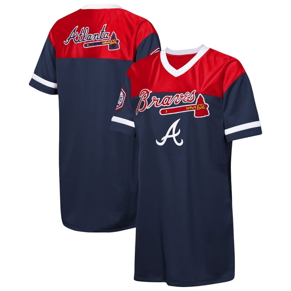Girls Youth Outerstuff  Navy Atlanta Braves Big League Cheer V-Neck T-Shirt Dress