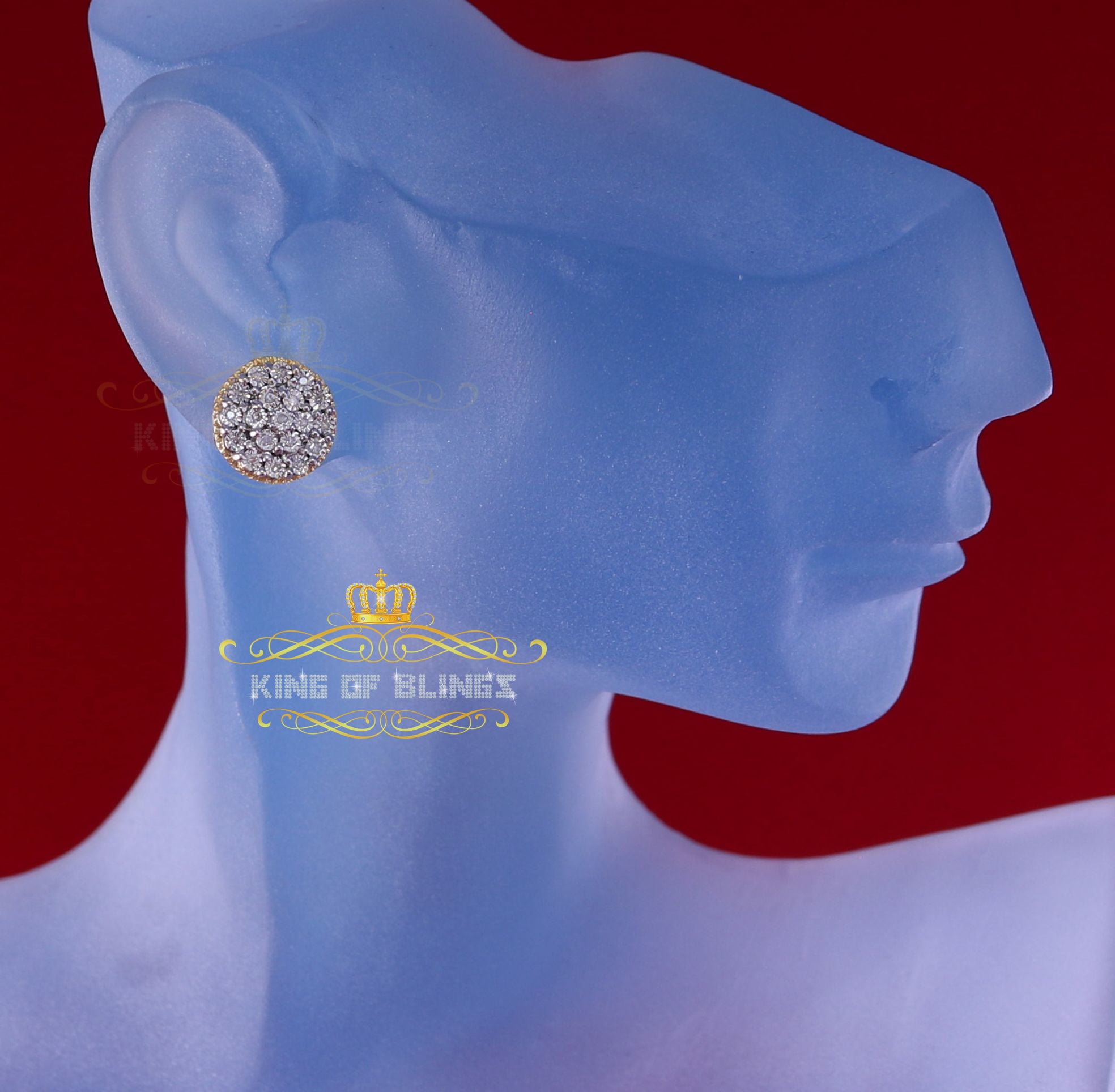 King of Bling's 10K Real Yellow Gold Real Diamond 0.25CT Men's/Women's Round Stud Micro Earring