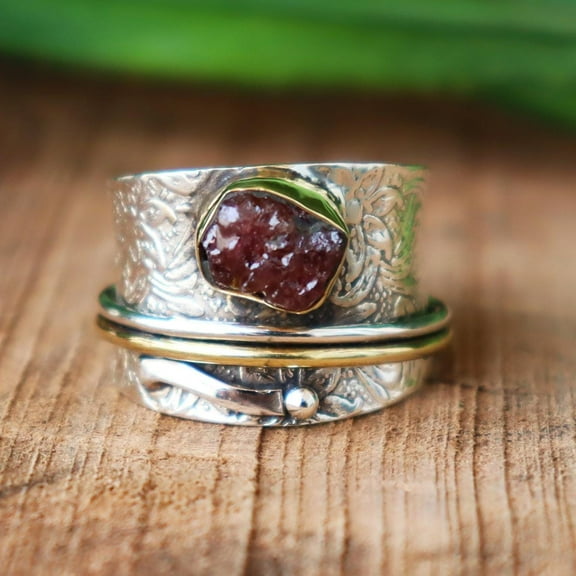 Natural Ruby Gemstone Ring, 925 Sterling Silver Ring, Spinner Ring, Band Ring, Raw Ruby Stone, Pink Stone Ring, Silver Personalized Gift,...