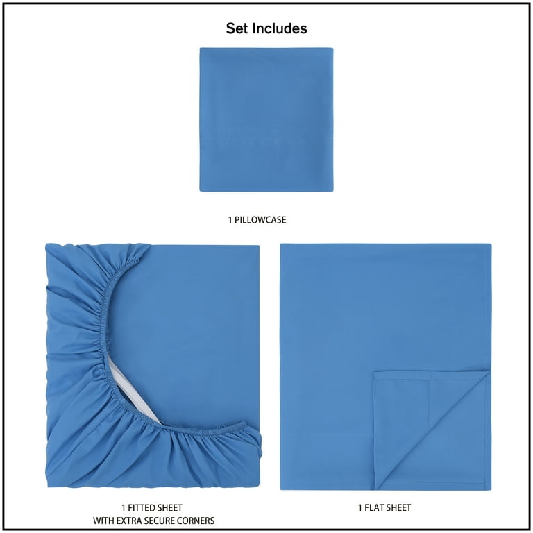 Mainstays 3-Piece Blue Eyes Microfiber Bed Sheet Set, Twin-XL