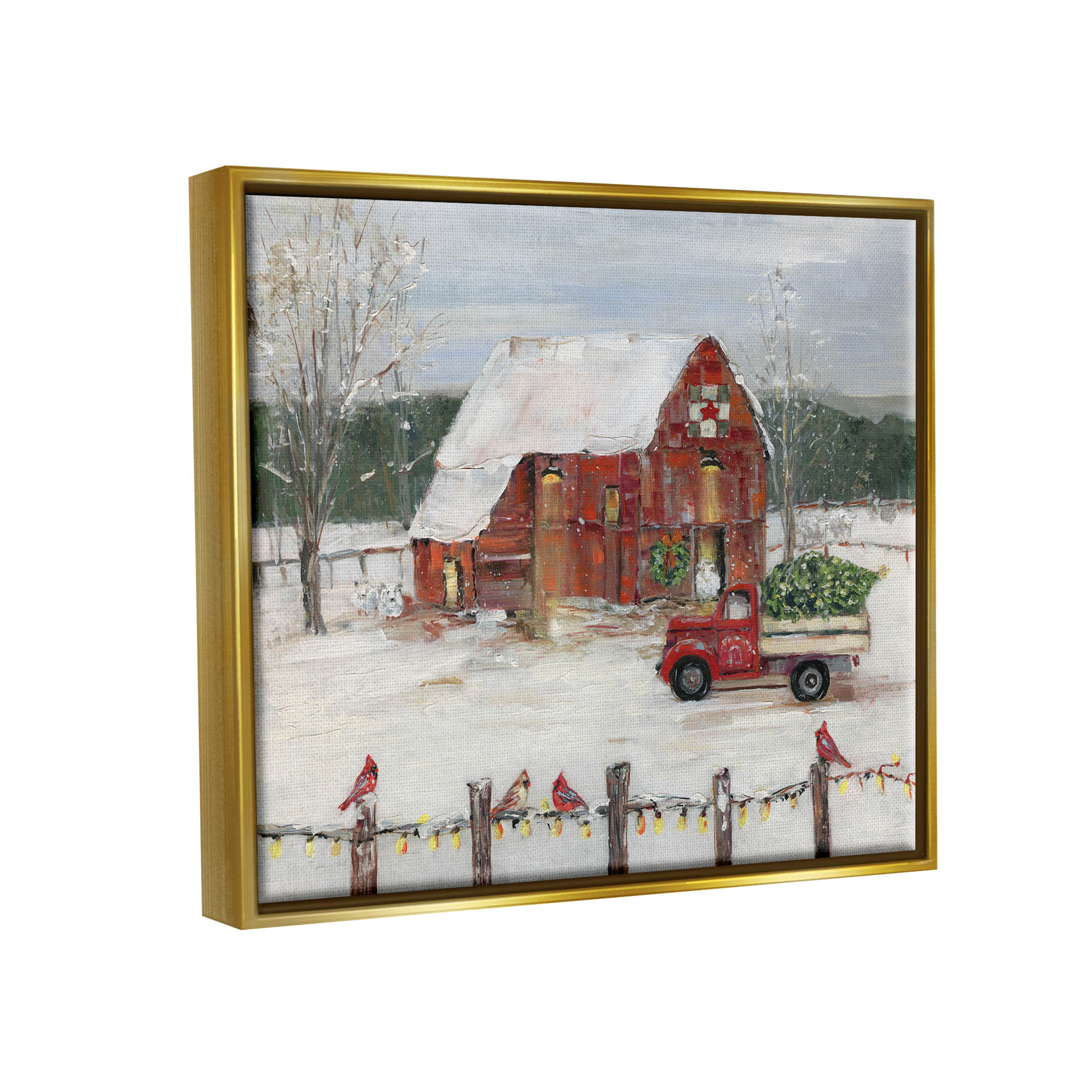 Stupell Industries Snowy Holiday Tree Farm Landscape Painting Metallic Gold Floating Framed Canvas Print Wall Art, Design by Sally Swatland
