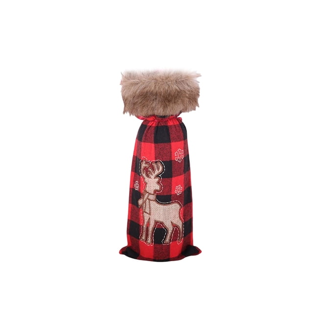 Naiovety Botella de vino de Navidad cubierta antipolvo Festival vestido flexible tela práctica funda protectora fiesta restaurante vacaciones Kits de decoración para fiestas Alce Naiovety HA069853-03