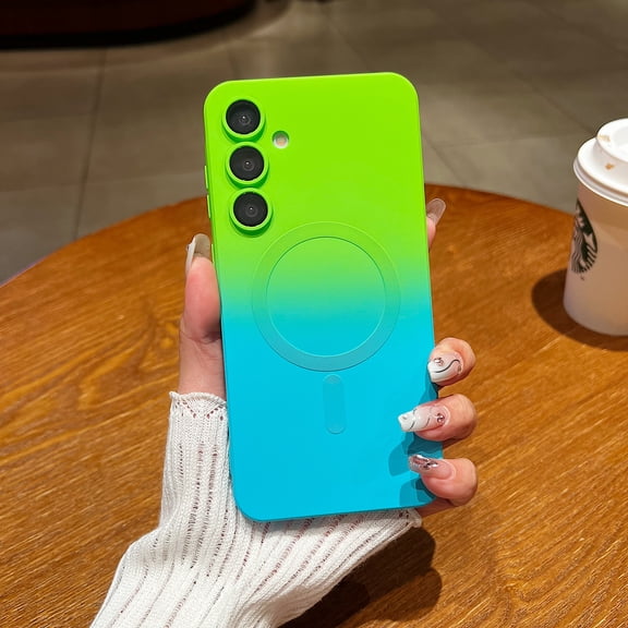 Magnetic Case for Samsung Galaxy A57 Case, [Compatible with Magsafe] [Full Camera Lens Protector] Soft Liquid Silicone Bumper Anti-Drop Protective Shockproof Cover for A57, Green Blue