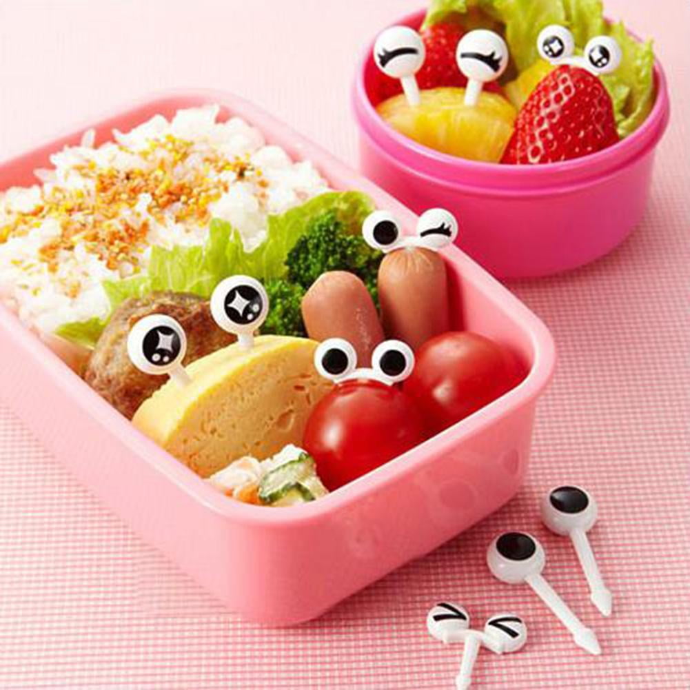 Mini Fruit Fork Cartoon Eyes Dessert Toothpick for Child Lunch Box Decor,10pcs 
