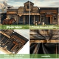 thumbnail image 5 of 8X6 ft Western Cowboy Bank Garage Door Background Vintage Wild West Wooden House Photography Pictures Backdrop Old Horse Barn Western Cowboy Theme Party Indoor Outdoor Decor Banner Cover, 5 of 5