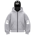 thumbnail image 2 of felwors Women's Long Sleeve Halloween Zip-Up Hoodie with Face Mask Oversized Graphic Sweatshirt for Fall Festive Grey for Size L, 2 of 6