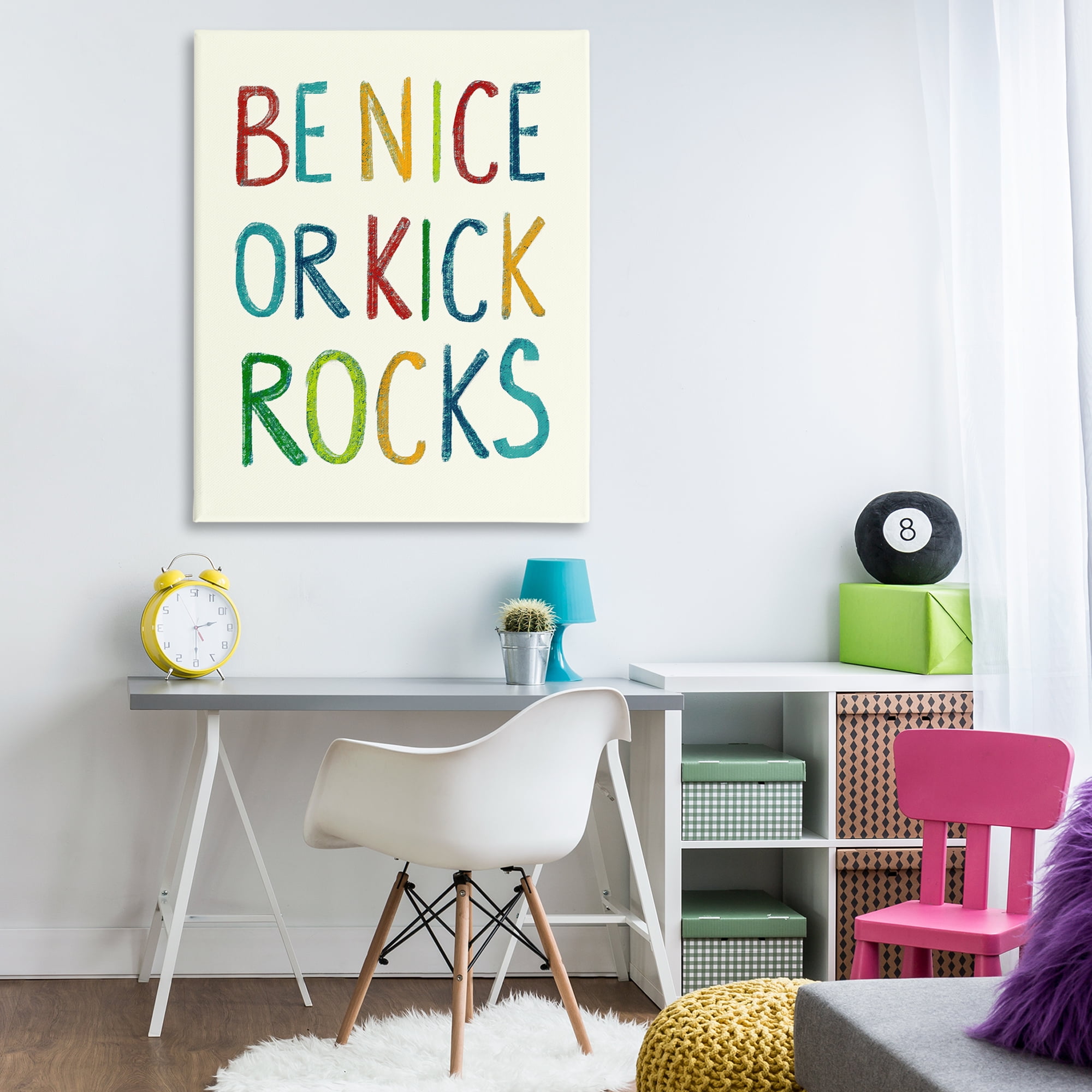 Stupell Industries Be Nice Minimal Phrase Text & Numbers Painting Wrapped Canvas Art Print Wall Art, 36 x 48