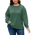 thumbnail image 3 of FlorCurve Plus Size Sweatshirts for Women Crew Neck Long Sleeve Pullover Sweatshirts Fleece Side Split Oversized Blouse, Green XL, 3 of 9