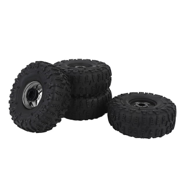 Rubber RC Crawler Tire Set, Metal Hex Hub Wheel Rims, Improved Traction Shock Absorption for 1.9 Inch RC Tire