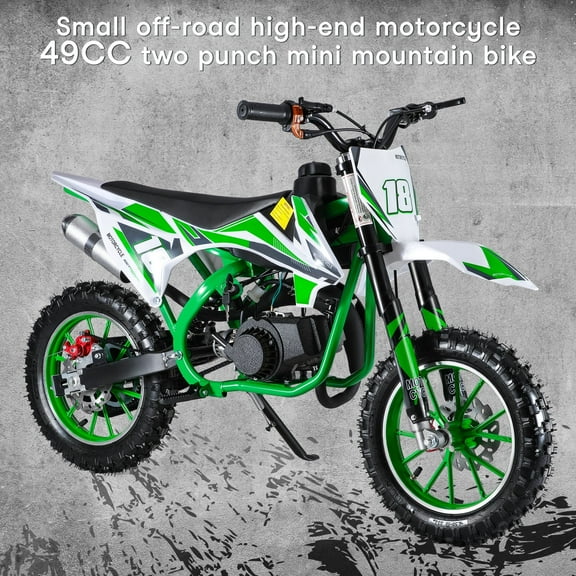 Trendix 49cc 2-Stroke Off Road Mini Motorcycle with Front Rear Disc Brakes, Gas Powered Motocross, Green Pocket Motorbike Kids Dirt Bike