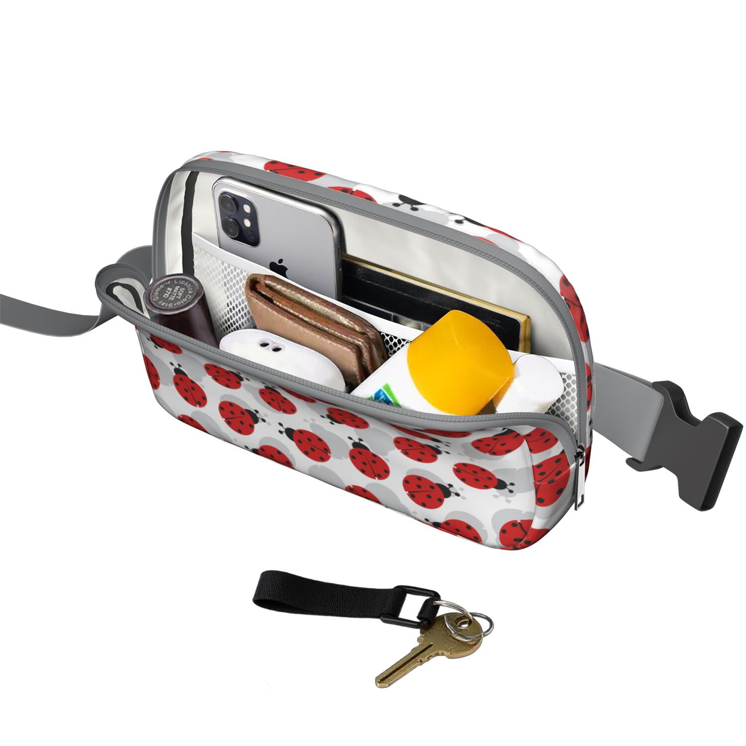 Garden Ladybird Fanny Pack – Cute Cartoon Red Ladybug Waist Bag for Women with Nature Insect Print and Polka Dot Style