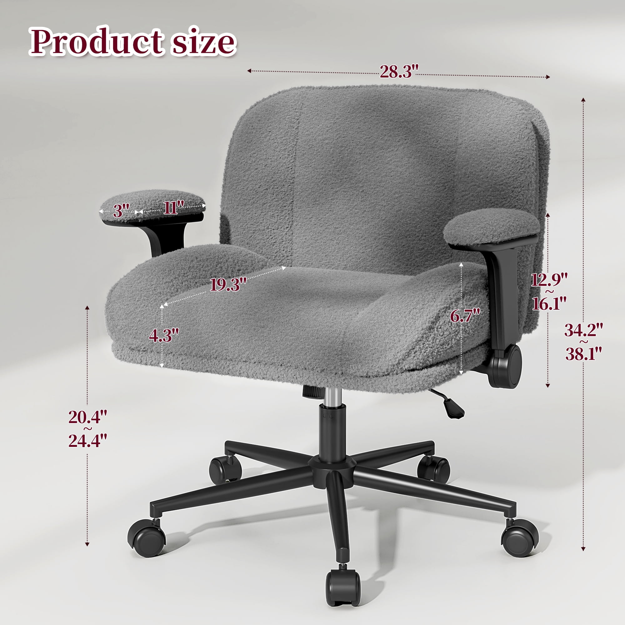 Romorgniz Criss Cross Chair with Adjustable Arms & Lumbar Support Office Chair with Reclining Back, Thick Cushion & Wheels for Office, Gaming, Reading, Grey
