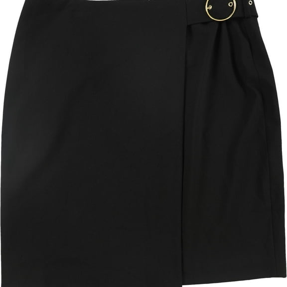 Calvin Klein Womens Faux Belt Front A-line Skirt, Black, Petite, 14P