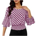 thumbnail image 3 of 3/4 Length Sleeve Womens Tops Work Blouses Dressy Casual Elastic Waist Babydoll Blouses with Smocked Cuffs, 3 of 9
