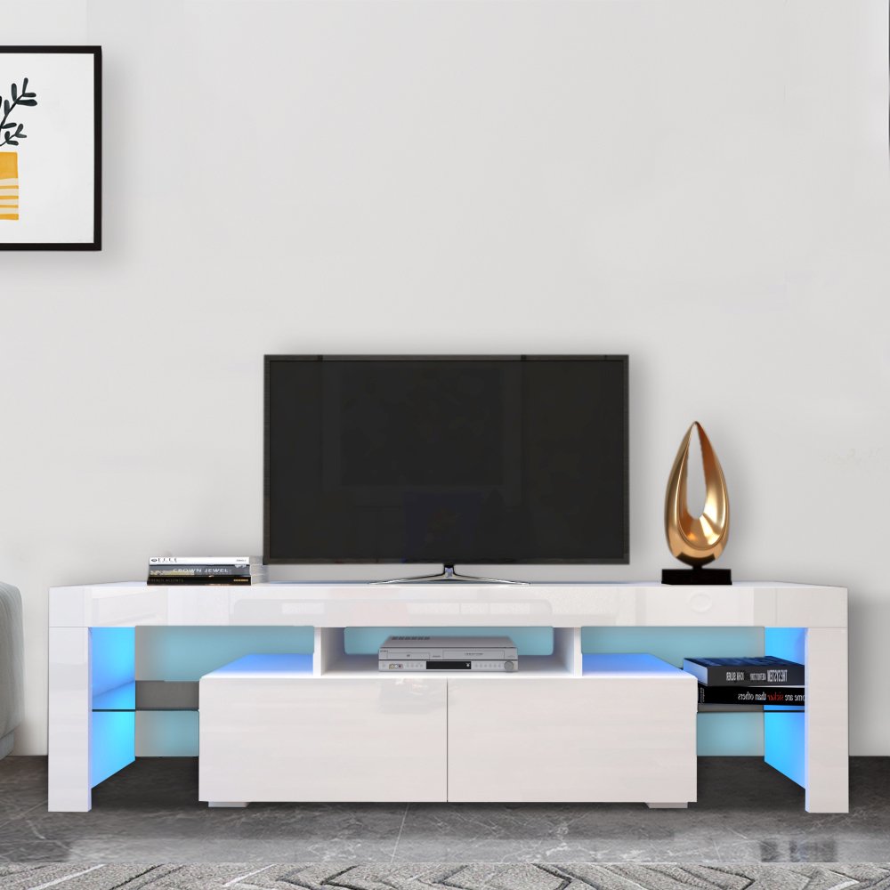 White TV Stand Media Console Entertainment Center Television Table for