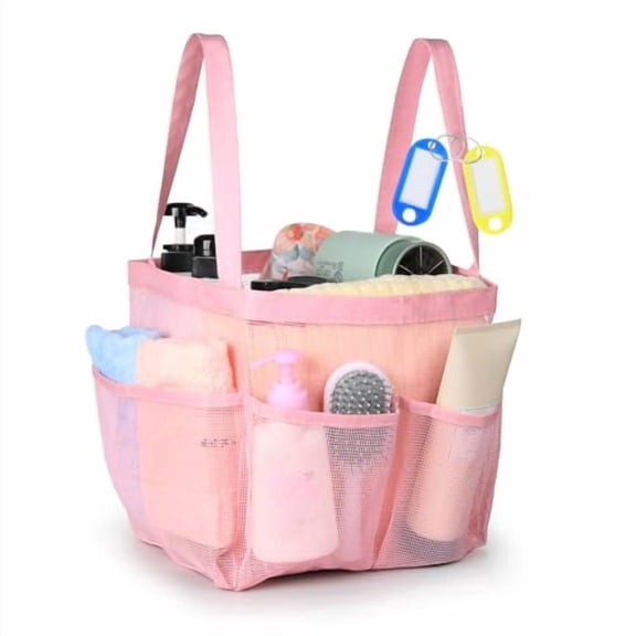 Mesh Shower Caddy Tote,Large Shower Caddy Basket Portable,Quick Dry Hanging Toiletry Bag,8 Storage Pocket Bath Organizer for College Dorm,Gym,Camp,Travel (Pink)