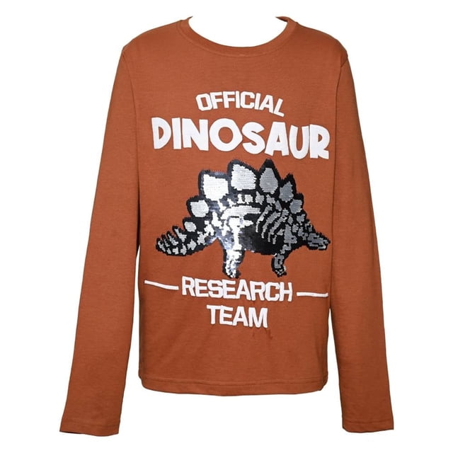Playera George Niño, Lentejuelas Dino Esqueleto Café
