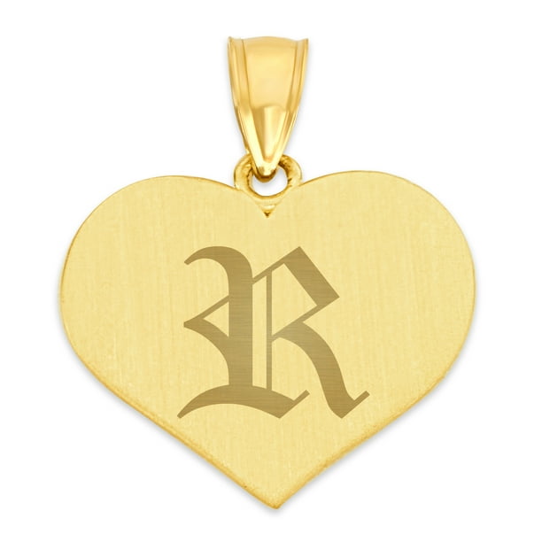 Ice On Fire Jewelry 10k Gold Larger Heart Shaped Pendant With Engraved Old English Initial Letter R Walmart Com Walmart Com