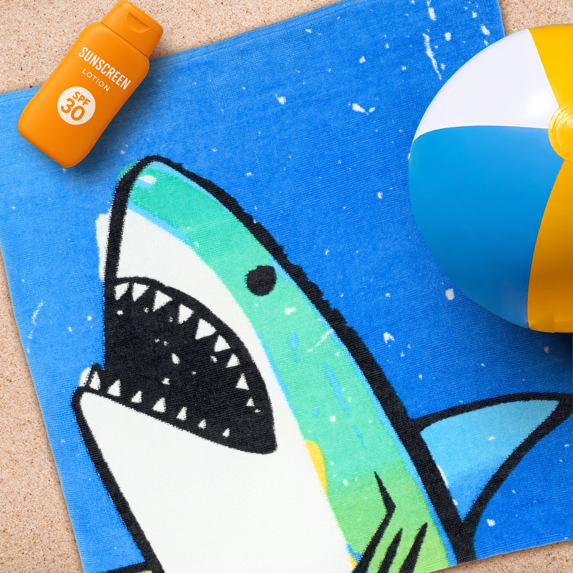 Mainstays Kids Beach Towel, Shark Frenzy, 1 Piece, 60" x 30"