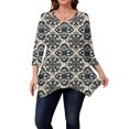 thumbnail image 4 of WTOBBY Women's Curve Floral Hollow Neck Blouse 3/4 Sleeve Chiffon Plus Size Top with Elegant Ruffle Detail Casual Wear,Dark Blue 4XL, 4 of 4