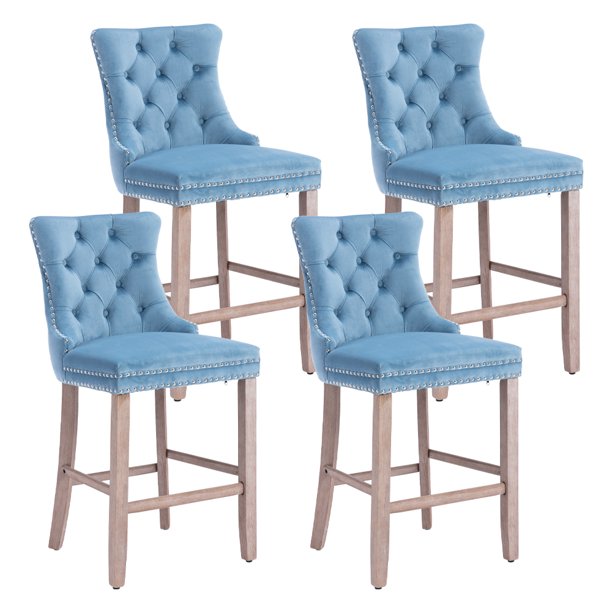 Light Blue Counter Height Bar Stools Set of 4, WEPSEN 4 Piece Velvet