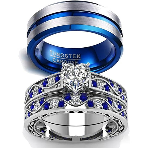 Anillos de Compromiso Loversring ACL7746526844 para Mujer 10k Chapado Oro Blanco Cz para Hombre Carburo de Tungsteno 8 mm de Ancho Loversring ACL7746526844 Walmart en linea