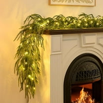 9FT Norfolk Pine Christmas Garland, with Lights Xmas Garlands, Real Touch Artificial Faux Greenery Garland for Fireplace, Table, Stairs & Mantle Christmas Decorations