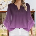 thumbnail image 2 of Summer Akafmk 3/4 Sleeve Shirts for Women,Summer Womens Gradient Ruffle Bell Sleeve Dressy Top,Spring and Summer Casual Solid Color Sleeve Round Neck Top Sleeve Round Neck Top/Shirt, 2 of 5