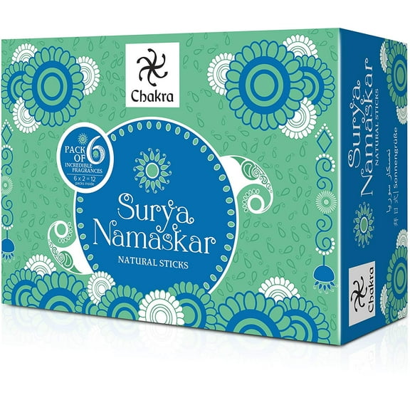 Chakra Surya Namaskar Long Lasting Incense Sticks- 6 Fragrance - Made from Natural Essential Oils & Herbal Ingredients- Inspired by Yoga Aasanas- Effective for Meditation and Yoga-pack of 12
