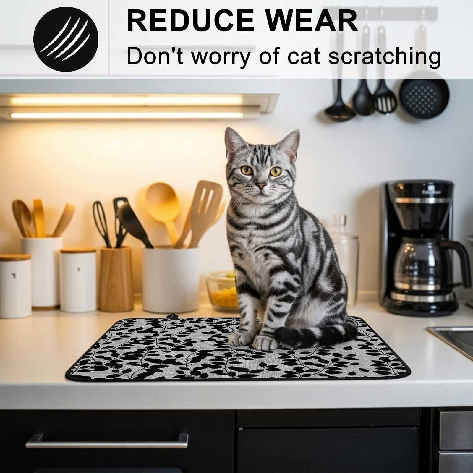 Grey Black Botanical Stove Top Cover for Electric Stove, Heat-proof & Non Slip Glass Top Stove Cover Protector, Pastoral Spring Floral Summer Art Kitchen Flat Cooktop Rubber Mat 36x21 Inches