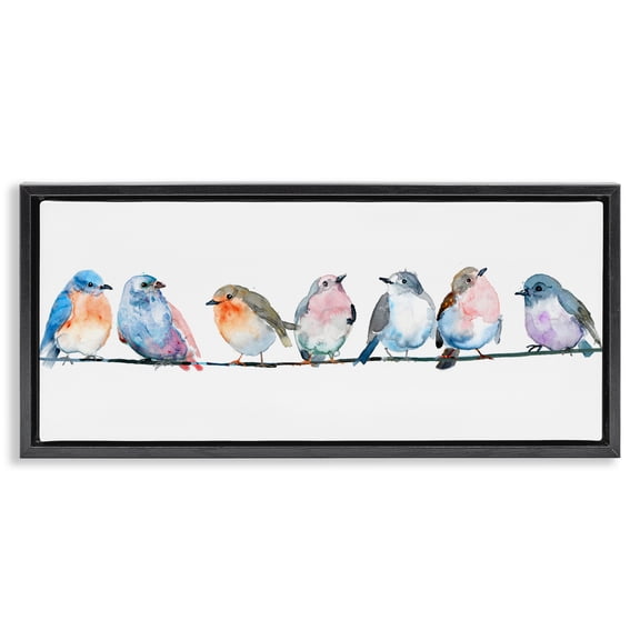 Stupell Industries Perching Pastel Birds Black Framed Floater Canvas Wall Art, design by Lorenzo Collective