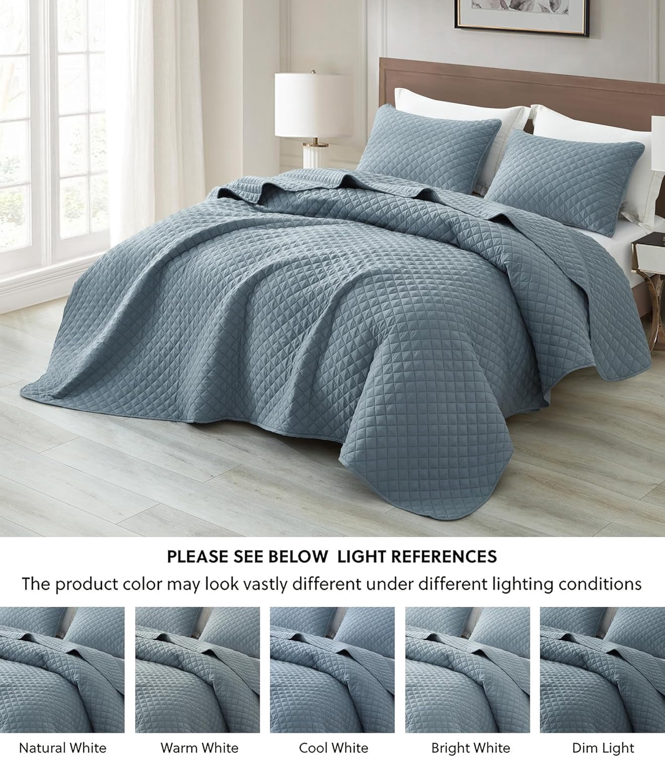 Chezmoi Collection Teo 3-Piece Dusty Blue Queen Size Quilt Set - Diamond Stitched Lightweight Microfiber Bedspread Set Bedspread Set for All Seasons