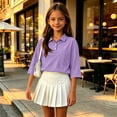 thumbnail image 5 of Girls Back to School Uniform Henley 3/4 Sleeve Button Closure Solid T Shirts Quick Dry Active Basic Pullover Polo Shirts, 130, 5 of 6