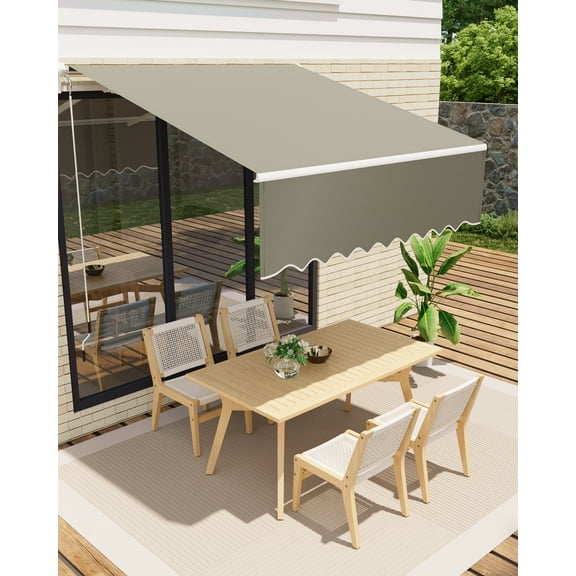 Pinypikaka 10'x8' Manual Retractable Awning, Waterproof Sun Shade Patio Awning, Heavy Duty Aluminum Frame, 280g Polyester Fabric, Adjustable Roll Out Awning for House, for Deck, Porch