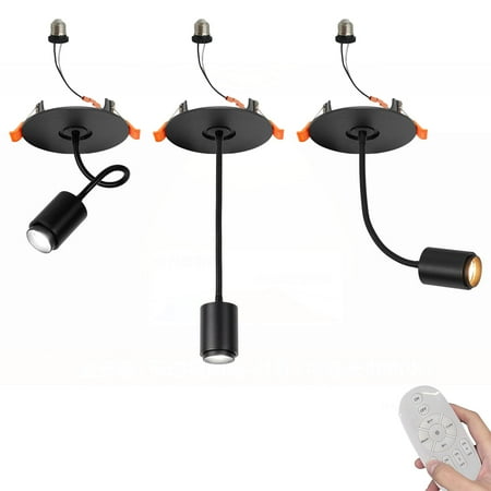 FSLiving 7W LED Recessed Mounted Instant Pendant Light by Remote with Flexibly Rotatable Light Goose Neck Head Adjustable 3CCT Ceiling Adjustable Zoom Black Kitchen Recessed Light Conversion Kit
