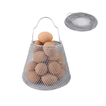 ROLUXENTIA Collapsible Round Egg Basket, Metal Wire Storage Basket with Handles for Farm Egg Gathering, Gold