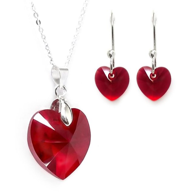 Set Collar Dije Corte Hearl Aretes Zvezda Plata 0.925 Mujer rojo Unitalla