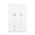 thumbnail image 3 of 3-Door Wardrobe Closet with Locking Drawer, Bedroom Armoires with Top Cabinet, Tall Wardrobe Closet Cabinet for family, White, 3 of 9