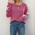 thumbnail image 4 of Women's Sweaters Star Jacquard Knit Sweaters Pullover Crew Neck Knitted Tops Fall Sweater Red S, 4 of 7