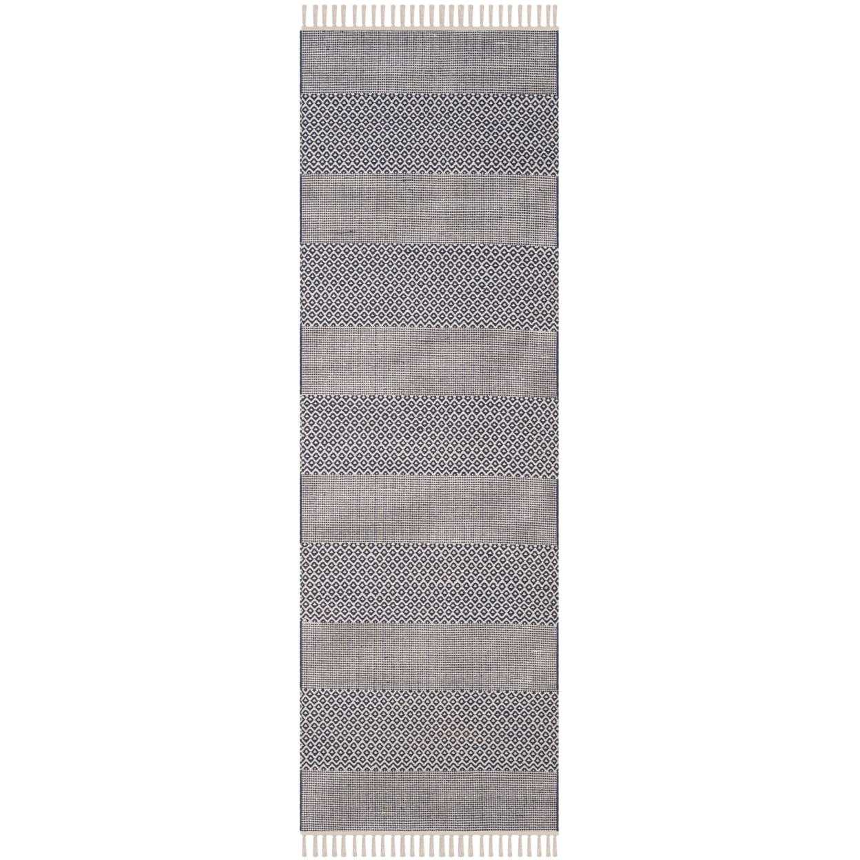 SAFAVIEH Montauk Karlene Geometric Striped Cotton Area Rug, Ivory/Navy, 10' x 14'