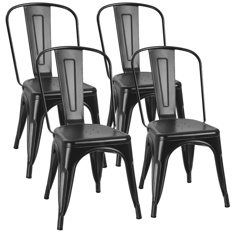 Vineego Steel Metal Dining Chair Set of 4, Black photo 1