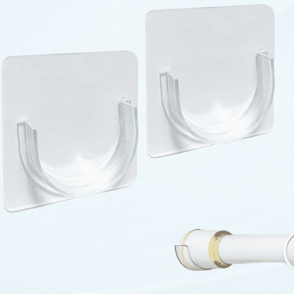 Spring Tension Rod Holder, Transparent Shower Rod Bracket No Drilling, Adhesive Tension Curtain Rod Retainer Shower Curtain Rod Holder (Transparent-Mid-2 paks)