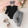 thumbnail image 2 of TOWED22 Newborn Baby Girl Clothes 3 Pcs Cute Long Sleeve Round Neck Print Romper Jumpsuit Pants Headband Fall Winter Bodysuit Set(Black,0-3 M), 2 of 8
