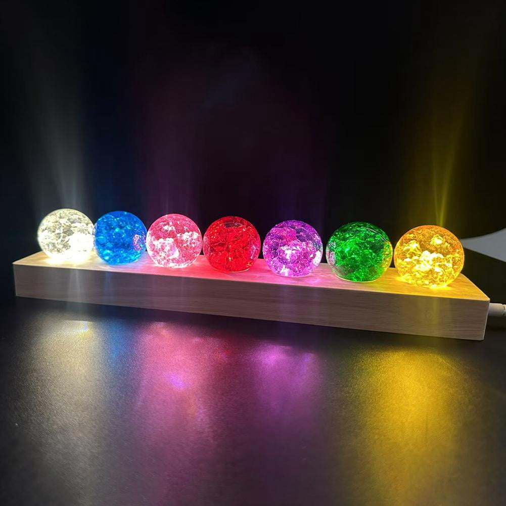7 Colors Ice Cracked Balls Crystal Chakra Balls Without LED Wooden Base Small Night Light for Home Living Room Decor