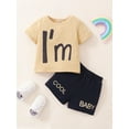 thumbnail image 3 of Baby Boy Clothes 3 Months Baby Boys Summer Short Outfit Sets 6 Months Baby Boys Short Sleeve Letter Tops Elastic Shorts 2PCS Set Yellow, 3 of 6