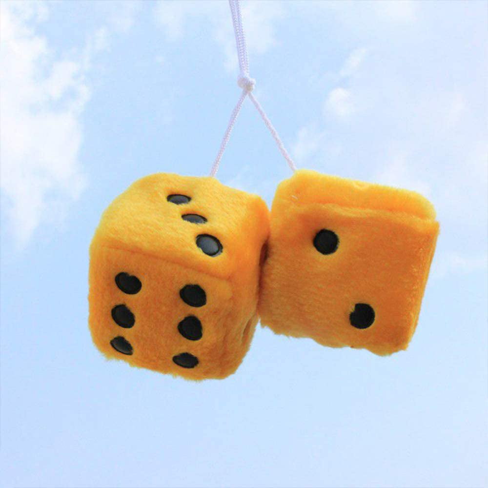 YGMONER Pair of Retro Square Mirror Hanging Couple Fuzzy Plush Dice with Dots for Car Interior Ornament Decoration Black 